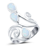 Fashion Teardrop Pear Swirl Spiral Ring Lab Created White Opal 925 Sterling Silver