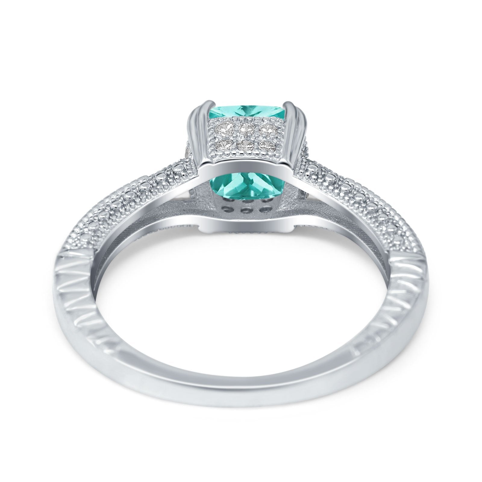 Cushion Cut Art Deco Engagement Ring Simulated Paraiba Tourmaline CZ 925 Sterling Silver