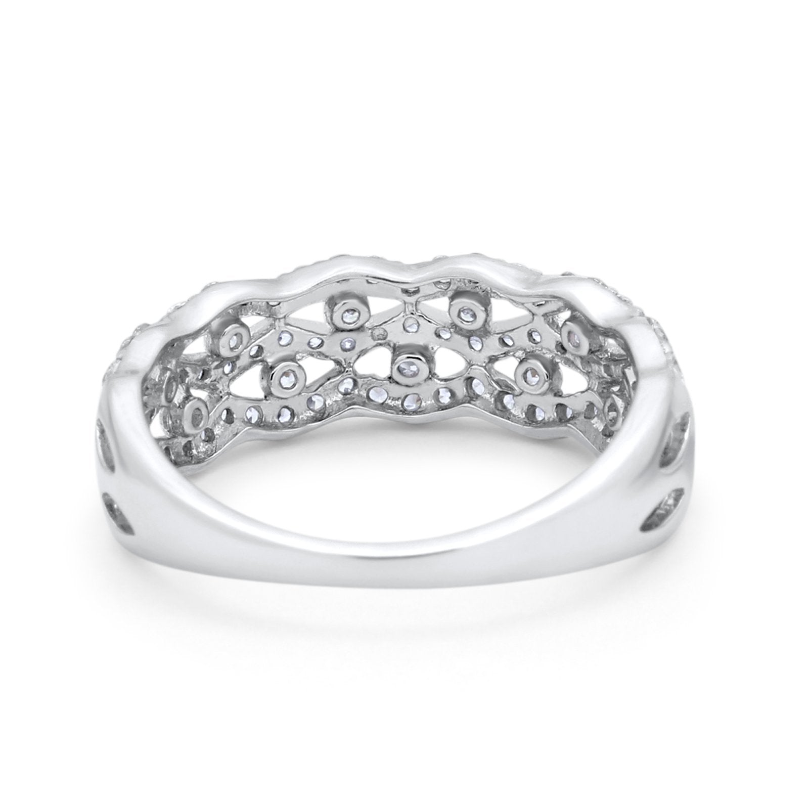 Half Eternity Wedding Ring Round Simulated Cubic Zirconia 925 Sterling Silver