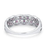 Half Eternity Wedding Ring Round Simulated Ruby CZ 925 Sterling Silver