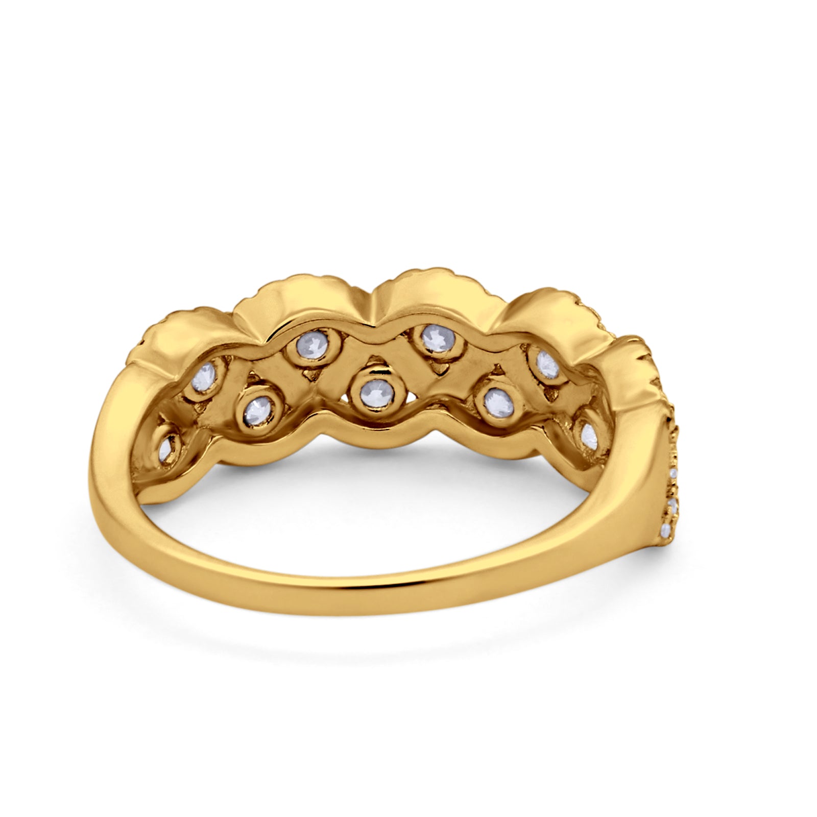 Weave Crisscross Infinity Yellow Tone, Simulated CZ Ring Round Eternity 925 Sterling Silver