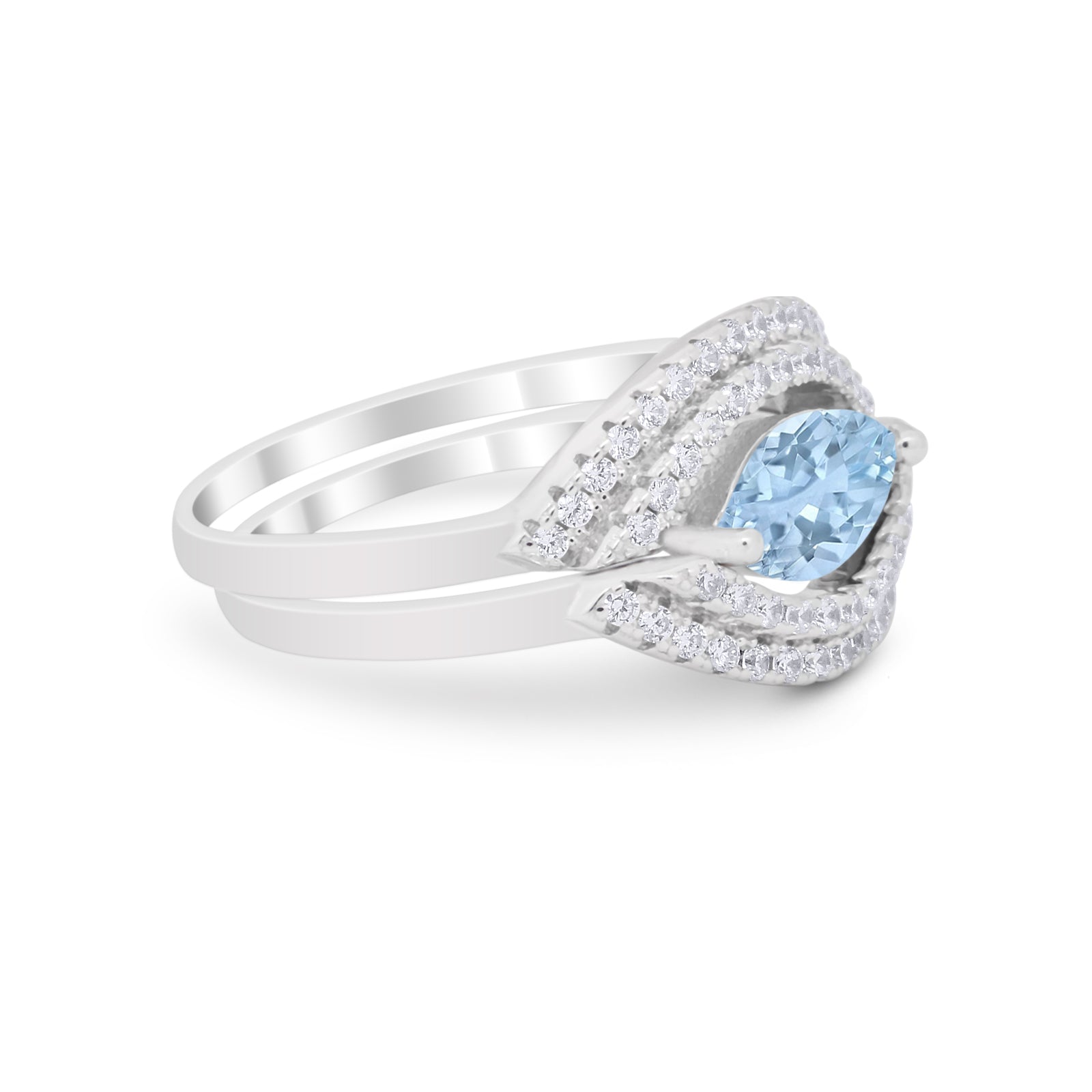 Two Piece Marquise Wedding Engagement Bridal Ring Band Simulated Aquamarine CZ 925 Sterling Silver