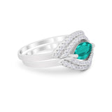 Two Piece Marquise Wedding Engagement Bridal Ring Band Simulated Paraiba Tourmaline CZ 925 Sterling Silver