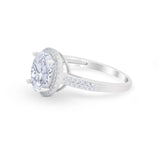 Oval Engagement Ring Round Simulated Cubic Zirconia Accent 925 Sterling Silver