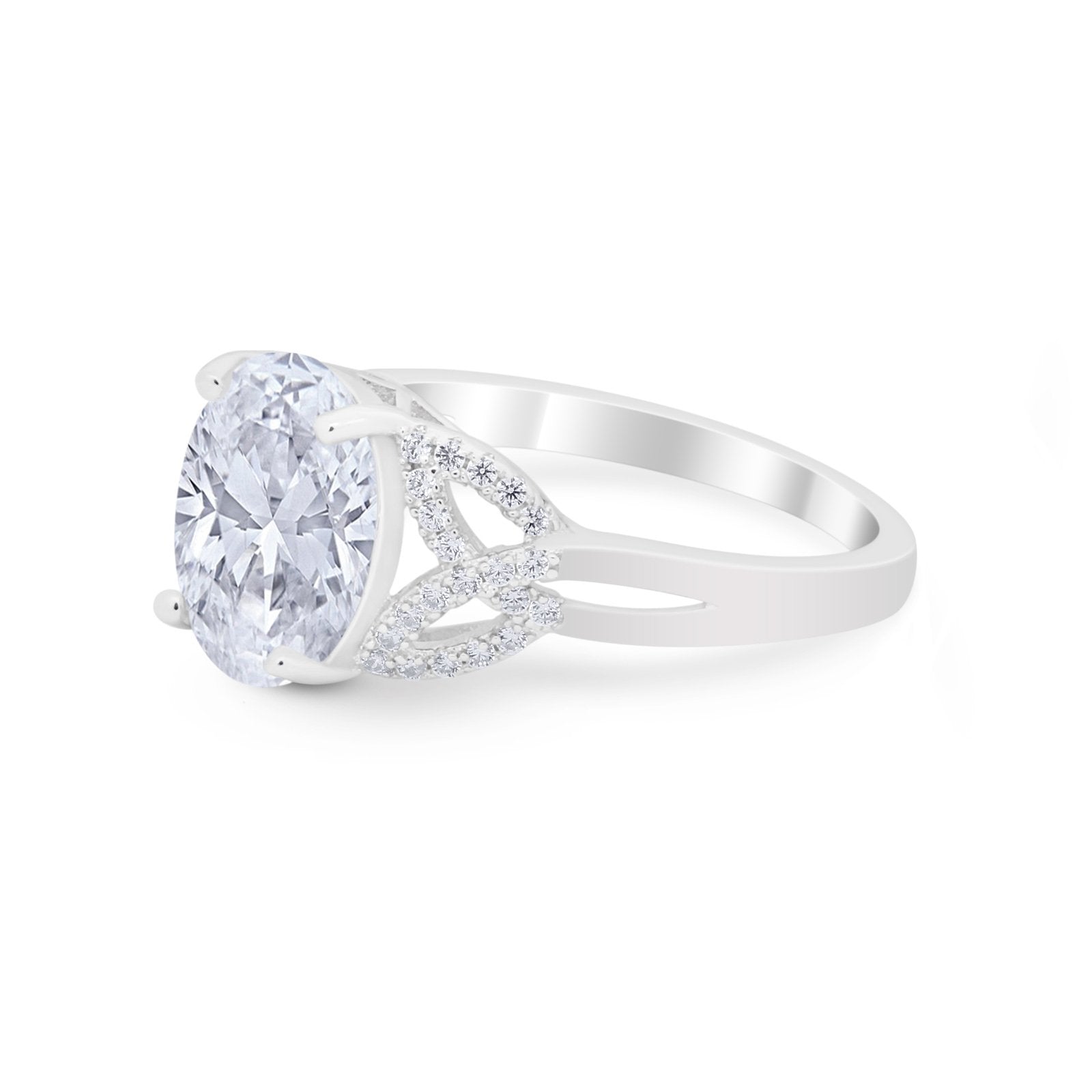 Celtic Oval Engagement Ring Round Simulated Cubic Zirconia 925 Sterling Silver
