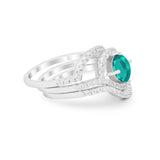 Three Piece Ring Band Round Simulated Paraiba Tourmaline CZ 925 Sterling Silver