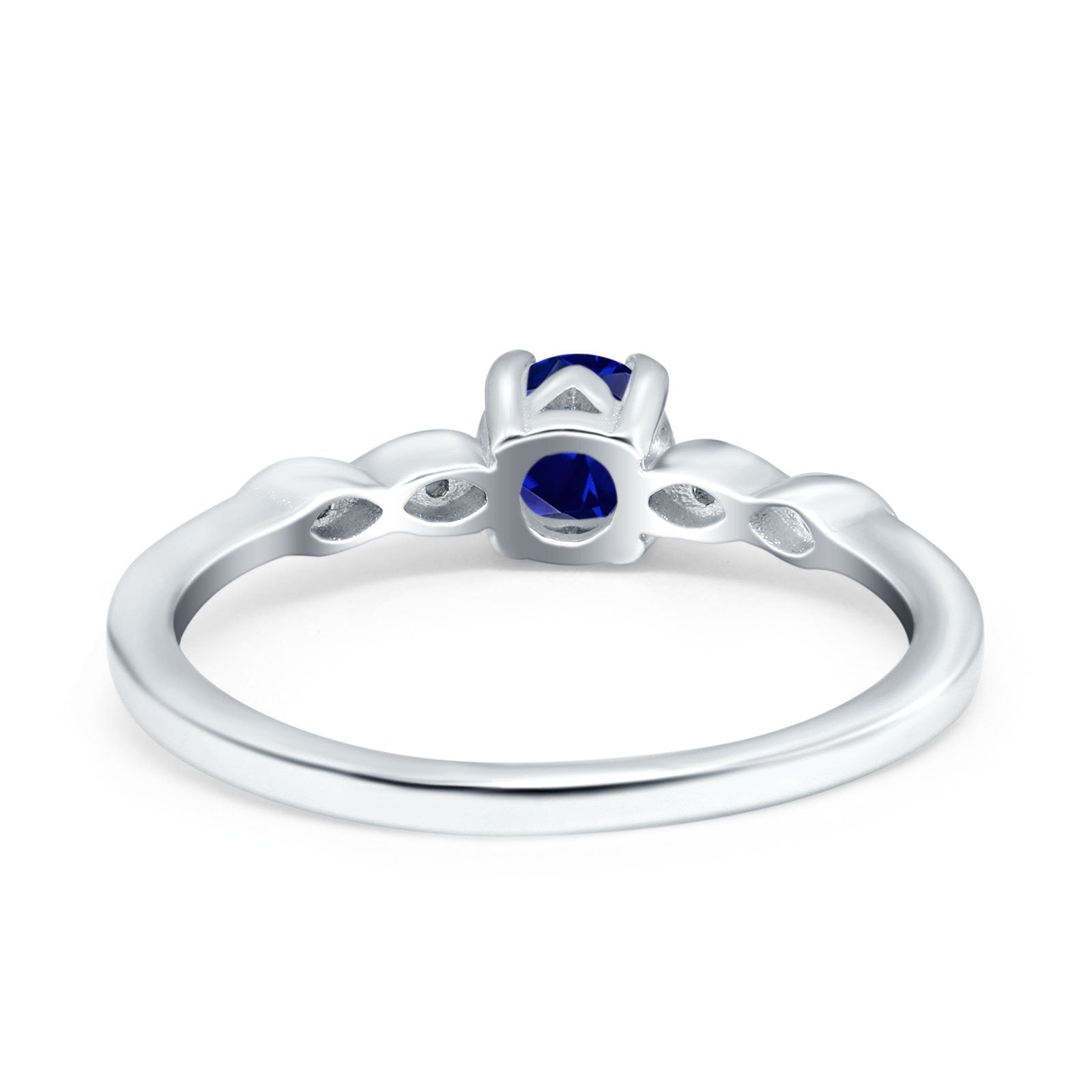 Petite Dainty Wedding Ring Round Simulated Blue Sapphire CZ 925 Sterling Silver