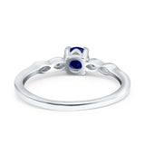 Petite Dainty Wedding Ring Round Simulated Blue Sapphire CZ 925 Sterling Silver