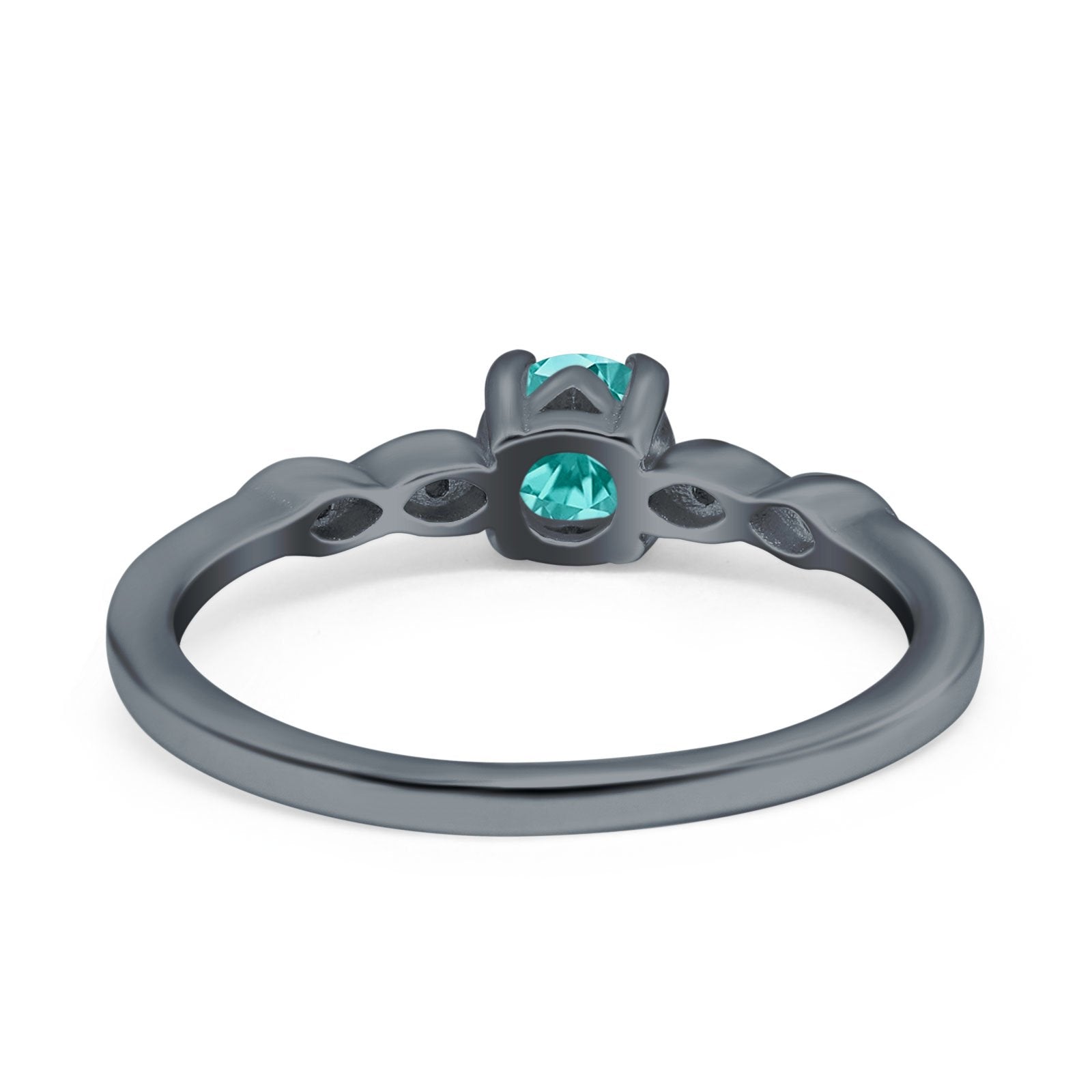 Petite Dainty Wedding Ring Round Black Tone, Simulated Paraiba Tourmaline CZ 925 Sterling Silver
