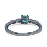 Petite Dainty Wedding Ring Round Black Tone, Simulated Paraiba Tourmaline CZ 925 Sterling Silver