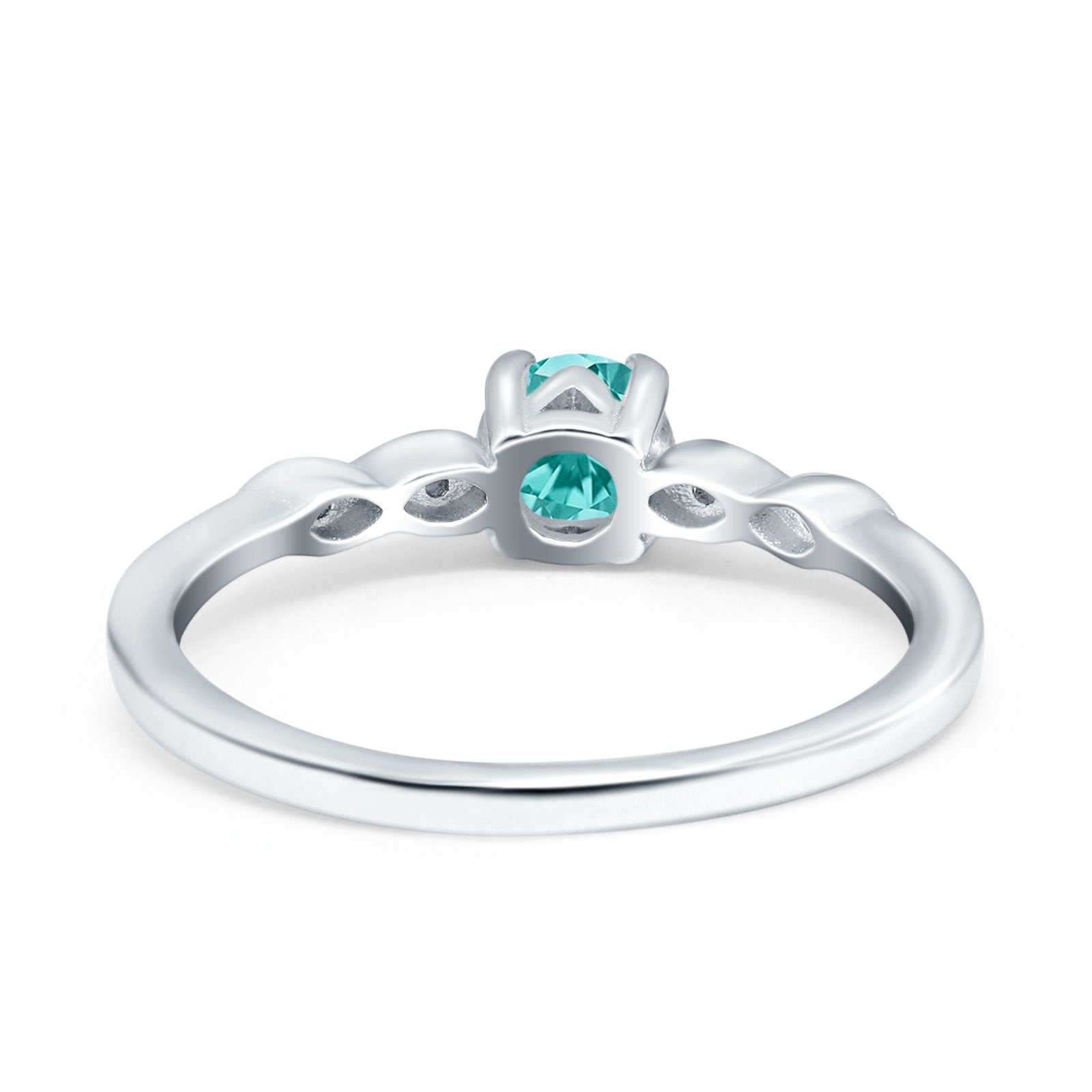 Petite Dainty Wedding Ring Round Simulated Paraiba Tourmaline CZ 925 Sterling Silver
