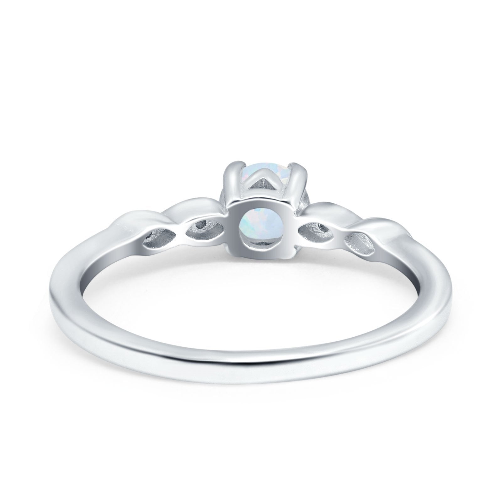 Petite Dainty Wedding Ring Round Lab Created White Opal 925 Sterling Silver