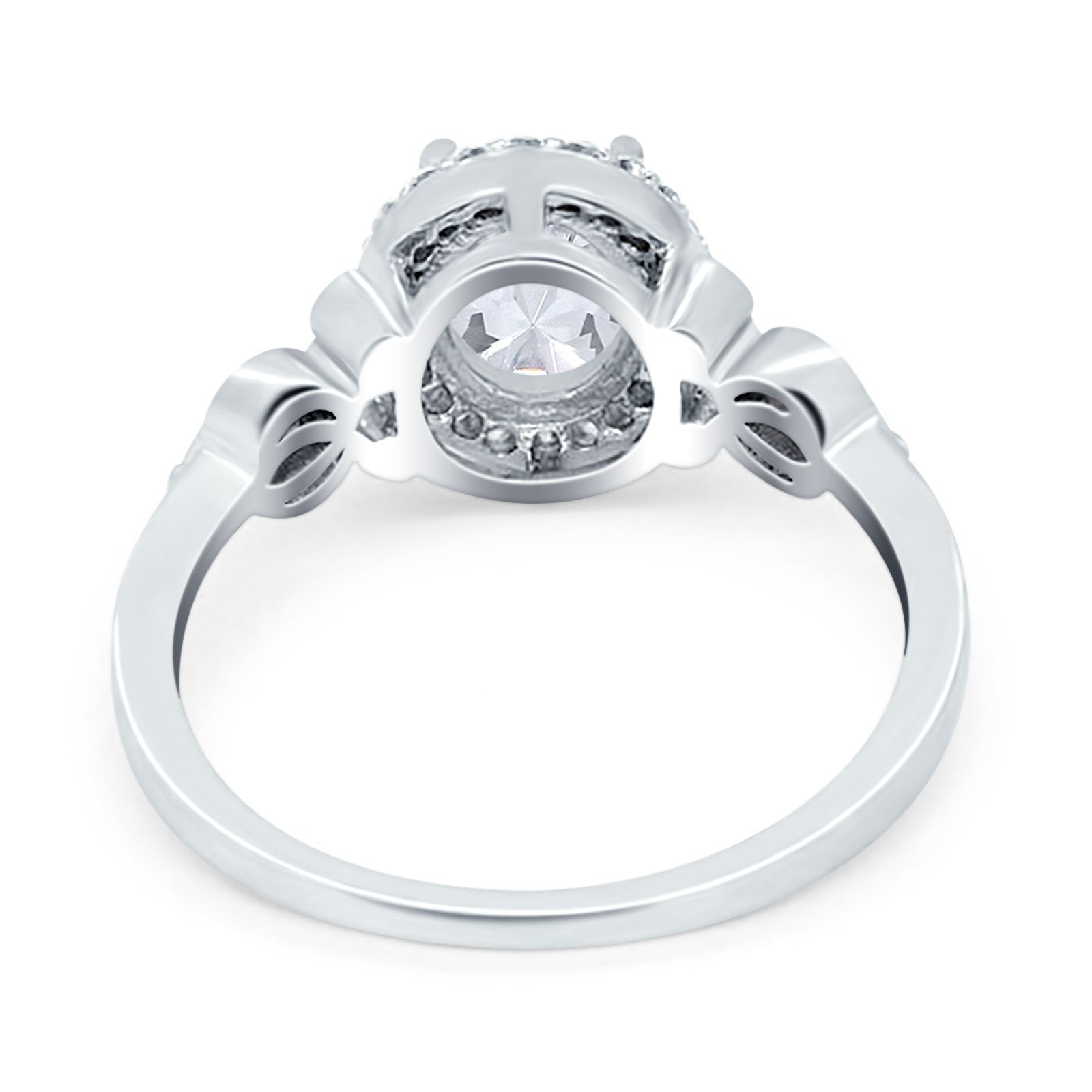Oval Engagement Ring Halo Simulated Cubic Zirconia 925 Sterling Silver