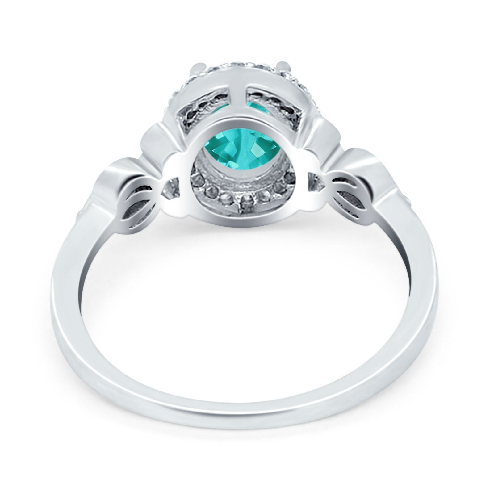 Oval Engagement Ring Halo Simulated Paraiba Tourmaline CZ 925 Sterling Silver