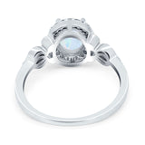 Oval Engagement Ring Halo Lab Created White Opal 925 Sterling Silver