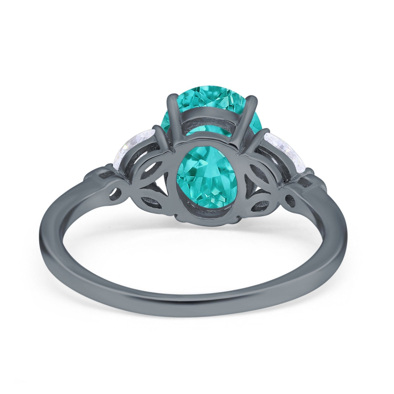 Oval Art Deco Engagement Ring Black Tone, Simulated Paraiba Tourmaline CZ 925 Sterling Silver