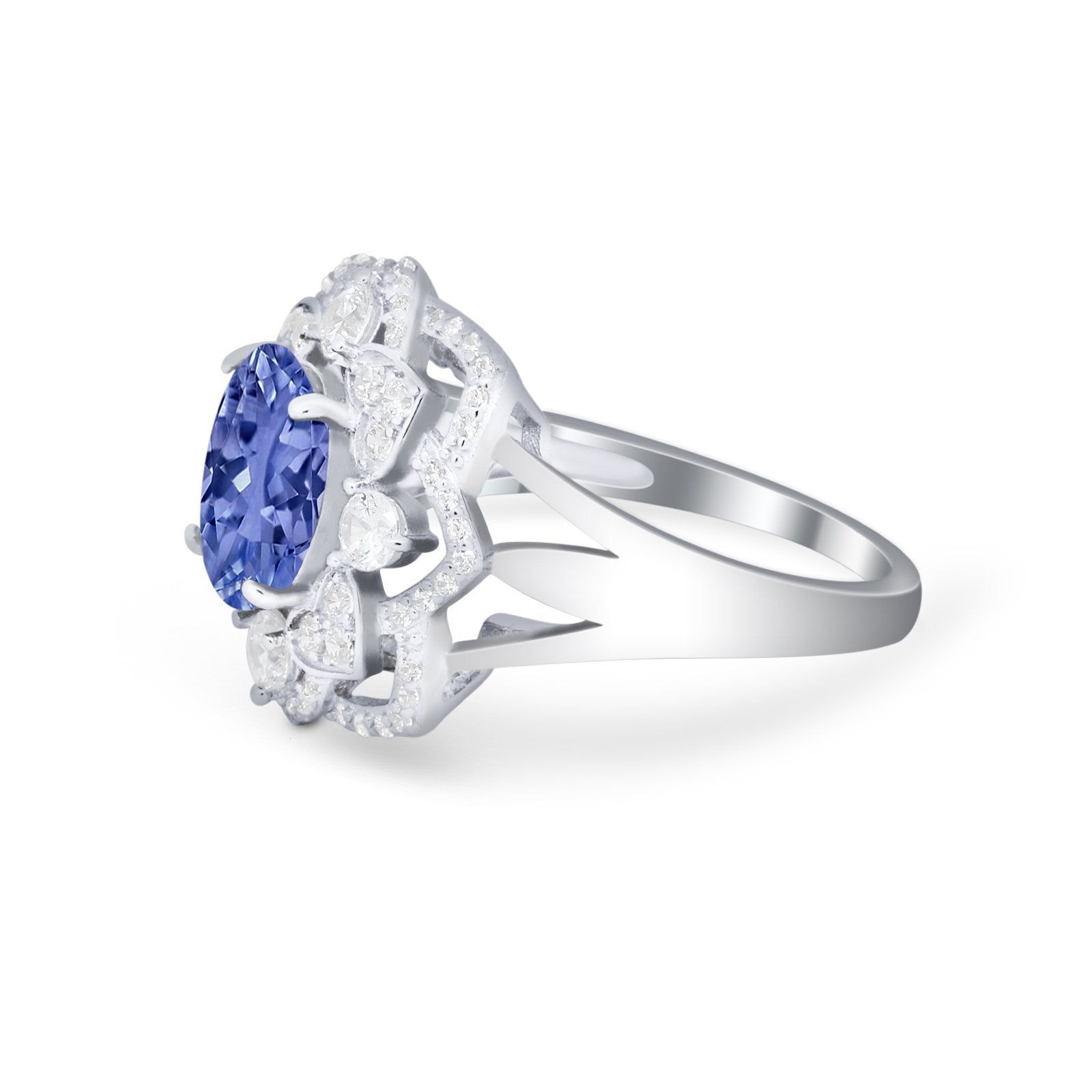 Art Deco Oval Wedding Ring Simulated Tanzanite CZ 925 Sterling Silver