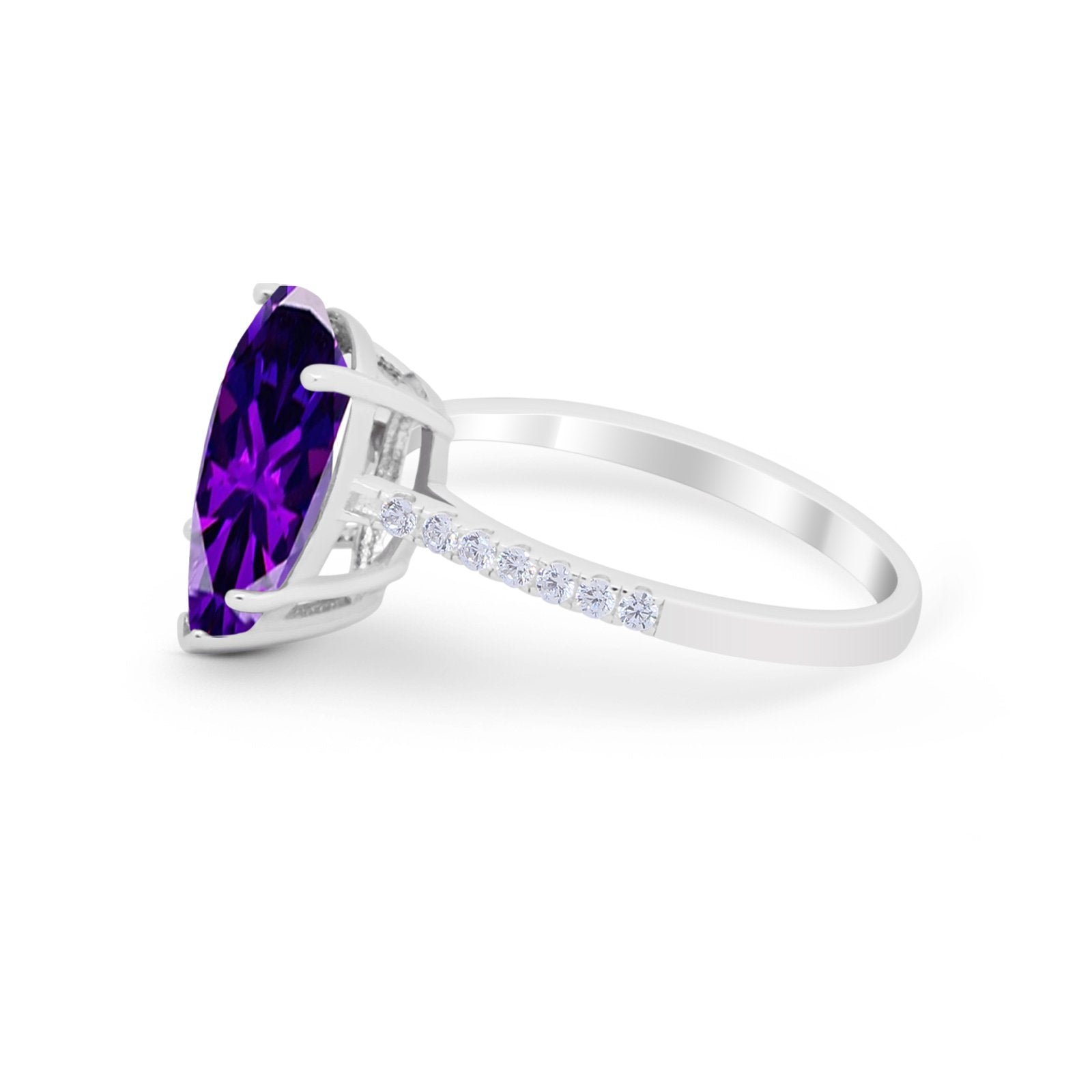Teardrop Engagement Ring Pear Round Simulated Amethyst CZ 925 Sterling Silver