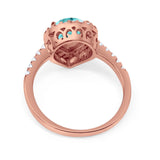 Halo Teardrop Filigree Ring Rose Tone, Simulated Paraiba Tourmaline CZ 925 Sterling Silver