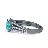 Halo Engagement Ring Accent Dazzling Black Tone, Simulated Paraiba Tourmaline CZ 925 Sterling Silver
