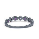 Art Deco Stacking Half Eternity Wedding Ring Black Tone, Simulated Amethyst CZ 925 Sterling Silver