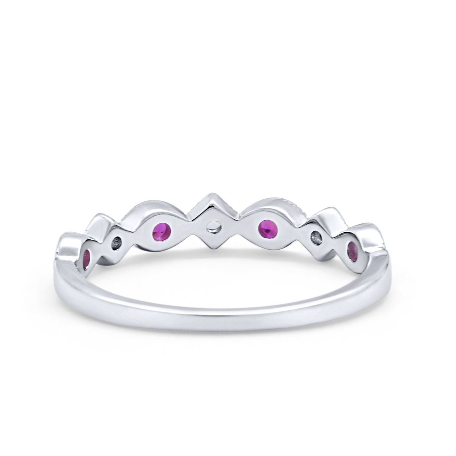 Art Deco Stacking Half Eternity Wedding Ring Simulated Ruby CZ 925 Sterling Silver