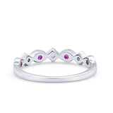 Art Deco Stacking Half Eternity Wedding Ring Simulated Ruby CZ 925 Sterling Silver