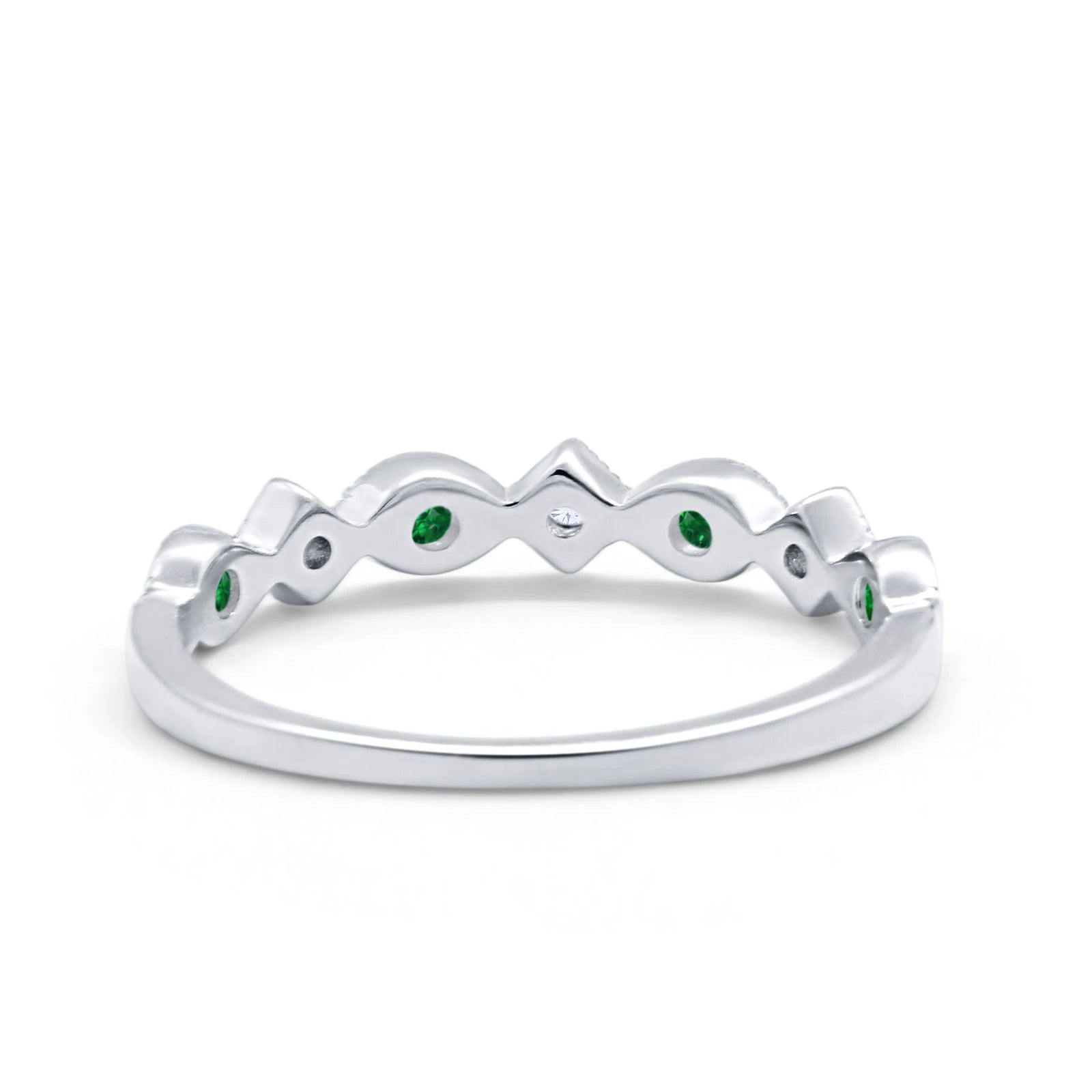 Art Deco Stacking Half Eternity Wedding Ring Simulated Green Emerald CZ 925 Sterling Silver