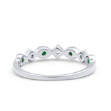 Art Deco Stacking Half Eternity Wedding Ring Simulated Green Emerald CZ 925 Sterling Silver