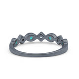 Art Deco Stacking Half Eternity Wedding Ring Black Tone, Simulated Paraiba Tourmaline CZ 925 Sterling Silver