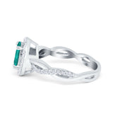 Halo Infinity Shank Engagement Ring Simulated Paraiba Tourmaline CZ 925 Sterling Silver