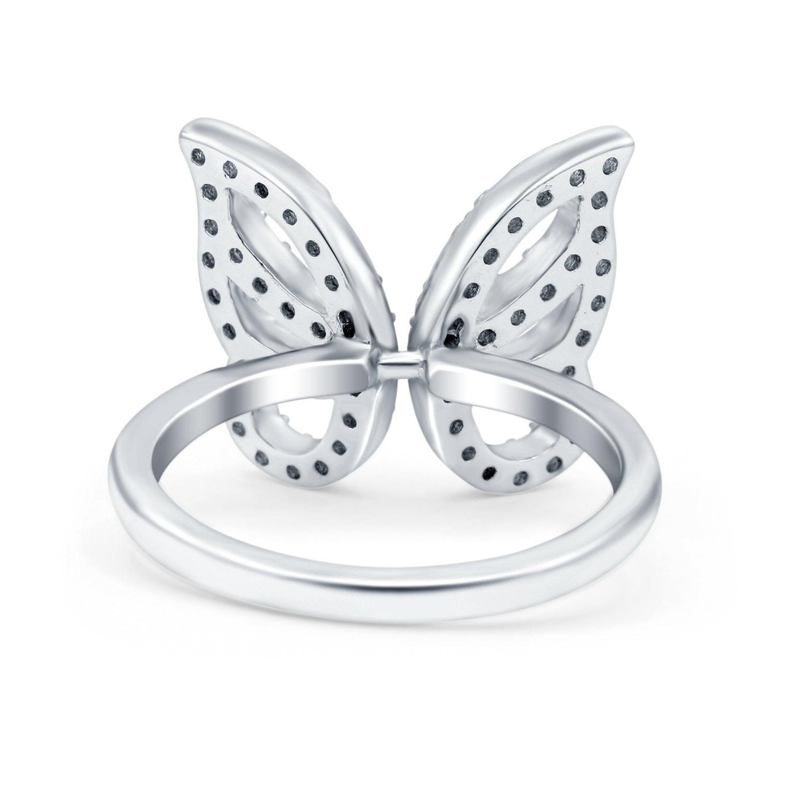 Butterfly Ring Wedding Band Simulated Green Emerald CZ 925 Sterling Silver (15mm)