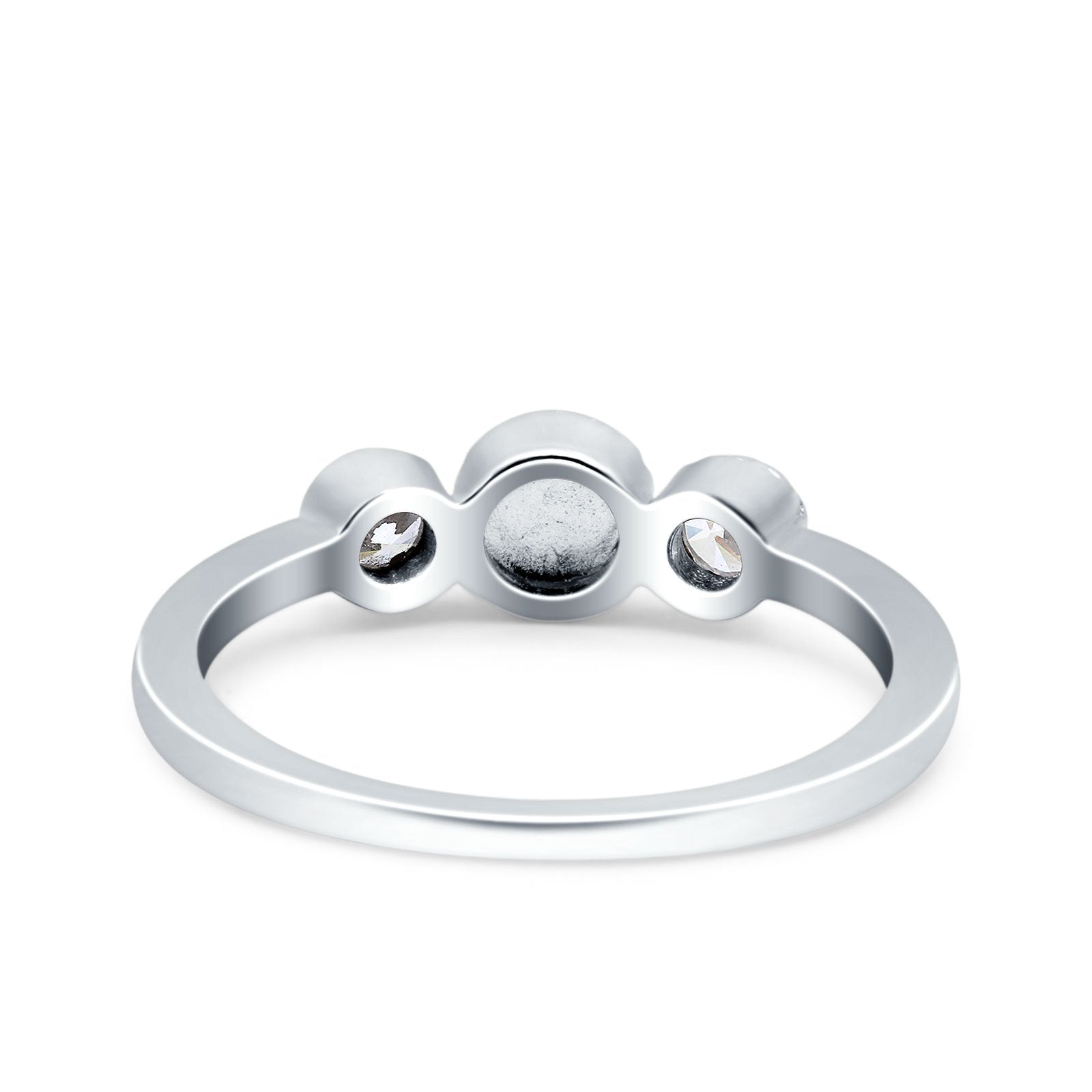 3 Stone Fashion Ring Lab Created White Opal Round 925 Sterling Silver