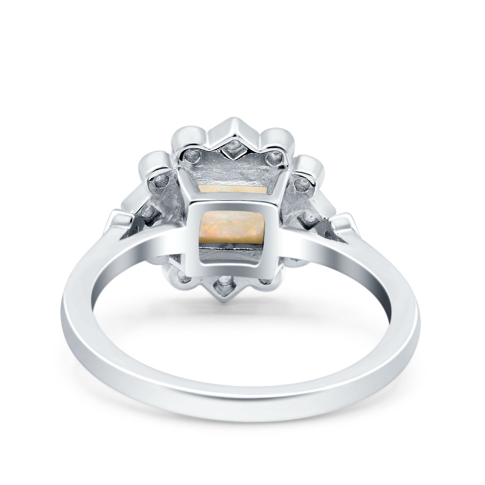 Halo Princess Wedding Engagement Ring Lab Created White Opal 925 Sterling Silver