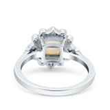 Halo Princess Wedding Engagement Ring Lab Created White Opal 925 Sterling Silver