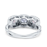 Halo Cushion Art Deco Three Stone Wedding Ring Simulated Cubic Zirconia 925 Sterling Silver
