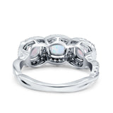 Halo Cushion Art Deco Three Stone Wedding Bridal Ring Lab Created White Opal 925 Sterling Silver