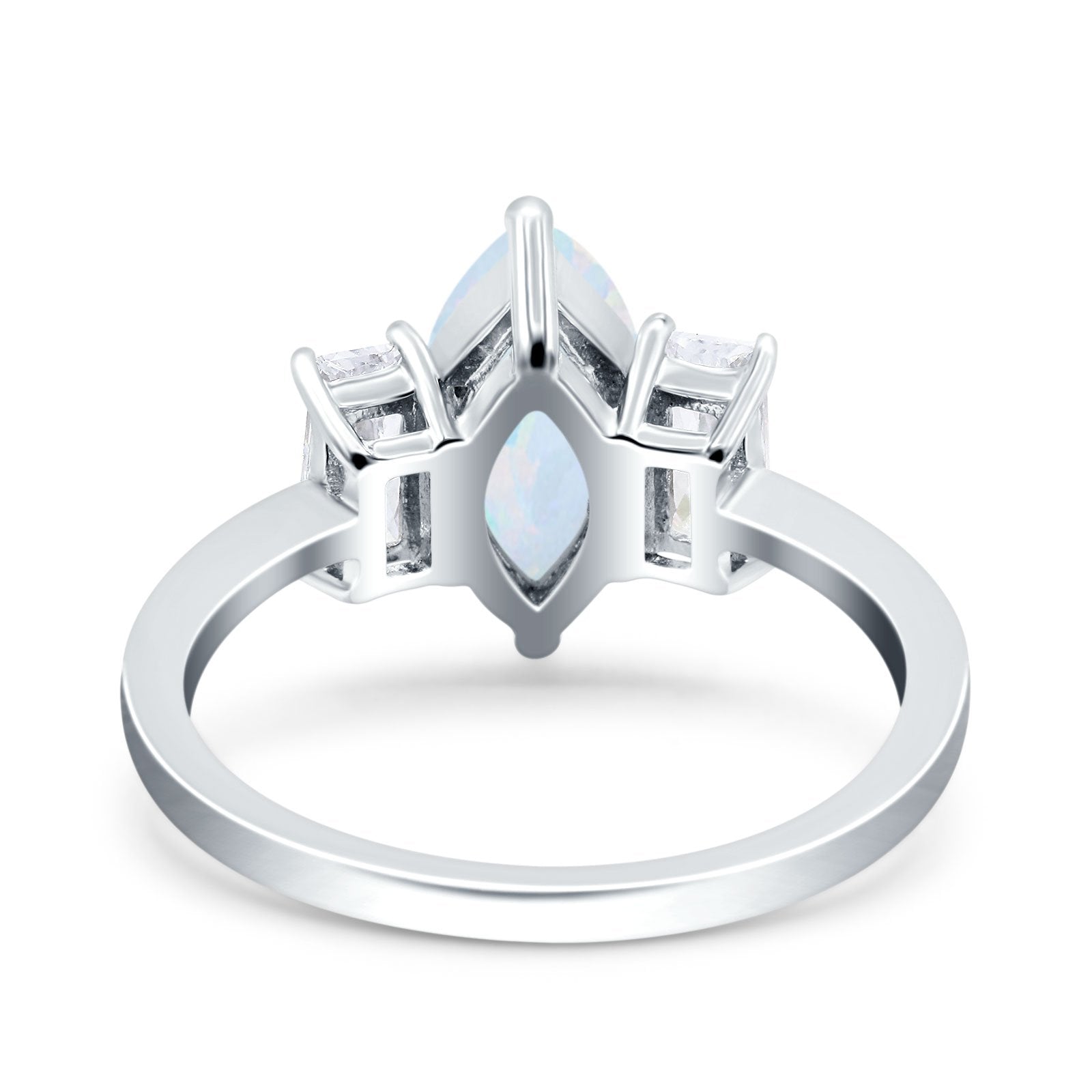 Marquise Art Deco Emerald Cut Lab Created White Opal Wedding Ring 925 Sterling Silver
