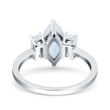 Marquise Art Deco Emerald Cut Lab Created White Opal Wedding Ring 925 Sterling Silver