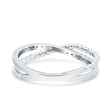 Beaded Criss Cross Half Eternity Wedding Ring Simulated CZ 925 Sterling Silver