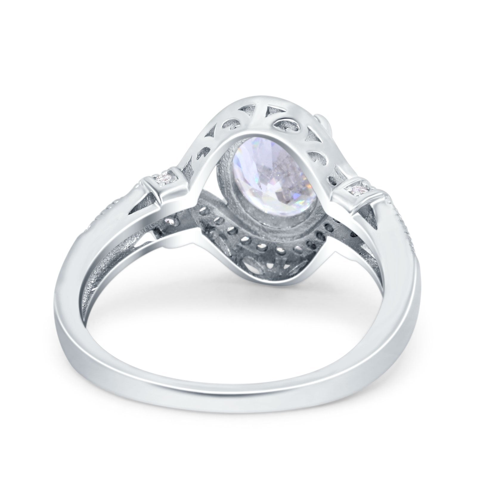 Oval Art Deco Wedding Ring Accent Vintage Simulated Cubic Zirconia 925 Sterling Silver
