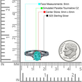 Art Deco Oval Engagement Black Tone, Simulated Paraiba Tourmaline CZ 925 Sterling Silver