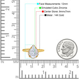 14K Yellow Gold Teardrop Pear Wedding Ring Simulated Cubic Zirconia Size-7