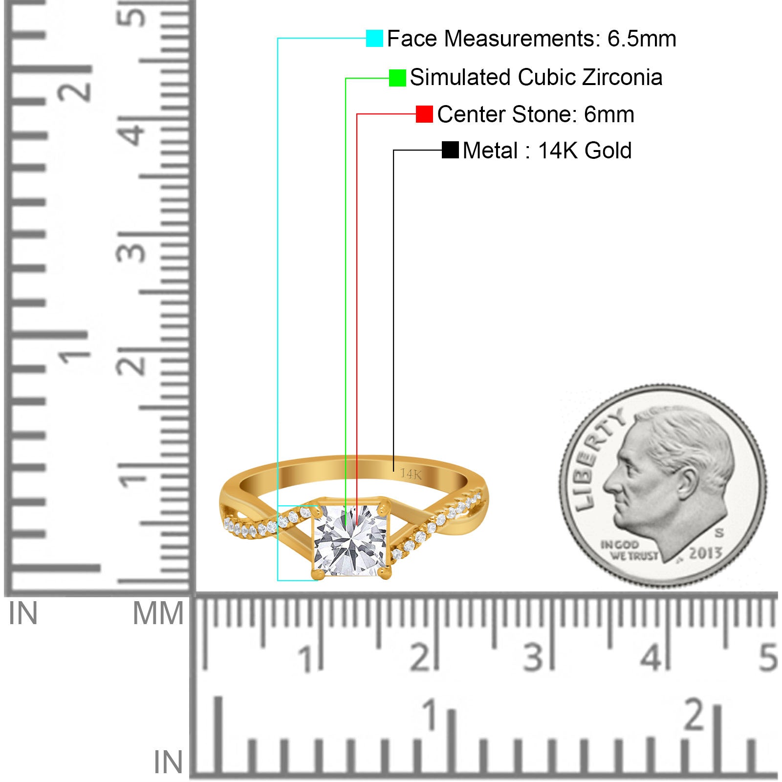 14K Yellow Gold Infinity Shank Princess Cut Engagement Ring Simulated Cubic Zirconia Size-7