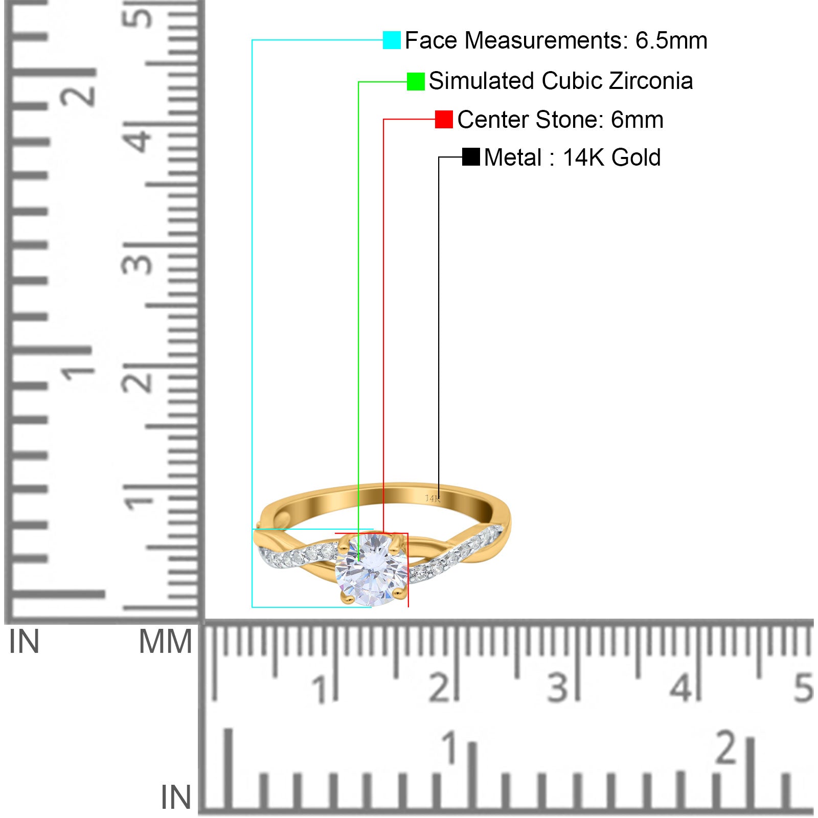 14K Two Tone Gold Round Infinity Twist Art Deco Bridal Simulated CZ Wedding Engagement Ring Size 7