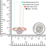 14K Rose Gold Round Art Deco Bridal Simulated CZ Wedding Engagement Ring Size 7