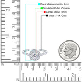 14K White Gold Round Art Deco Bridal Simulated CZ Wedding Engagement Ring Size 7