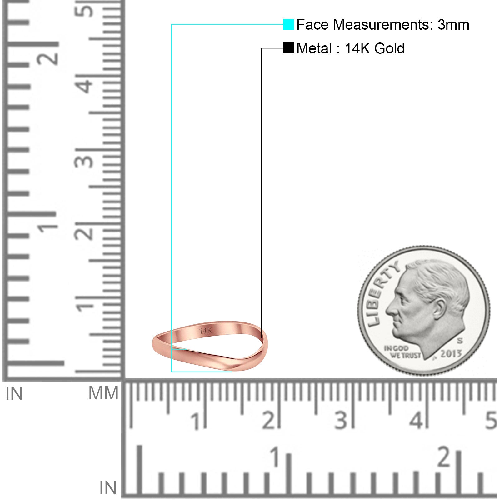 14K Rose Gold Thumb Curve Band Solid Wedding Engagement Ring Size 7
