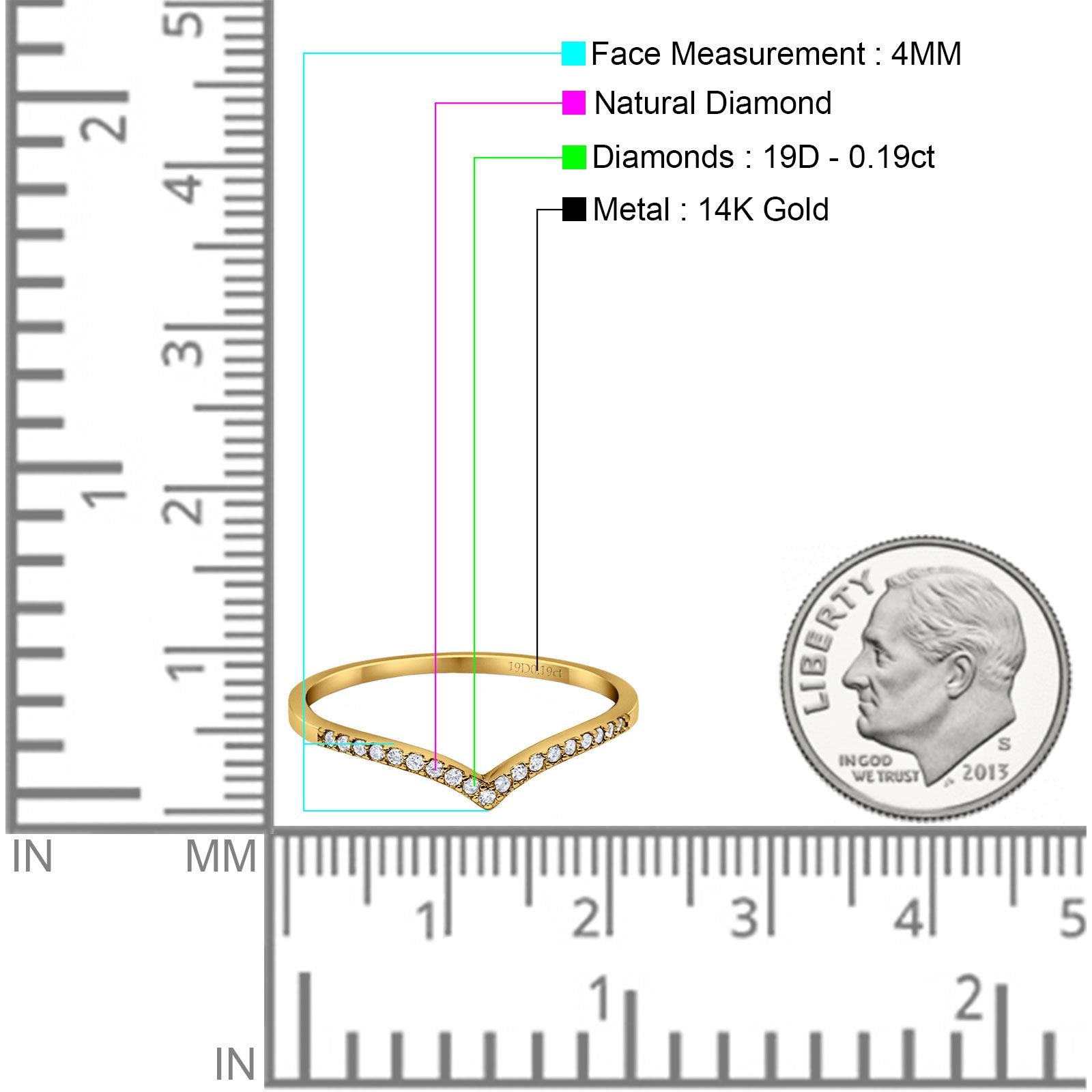 14K Yellow Gold 0.19ct Round 4mm G SI Half Eternity Diamond Bands Engagement Wedding Ring