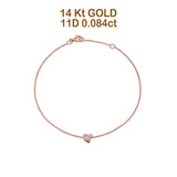 14K Rose Gold 0.084ct Round Dainty Fly Bracelet Solid 7mm G SI Natural Diamond Engagement Wedding Bracelets
